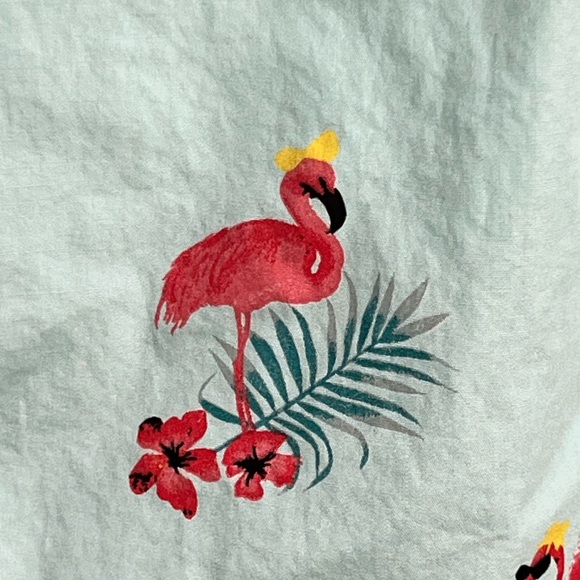 Denim & Flower Aqua Short-Sleeve Button-Down with Flamingo Print - Picture 3 of 9